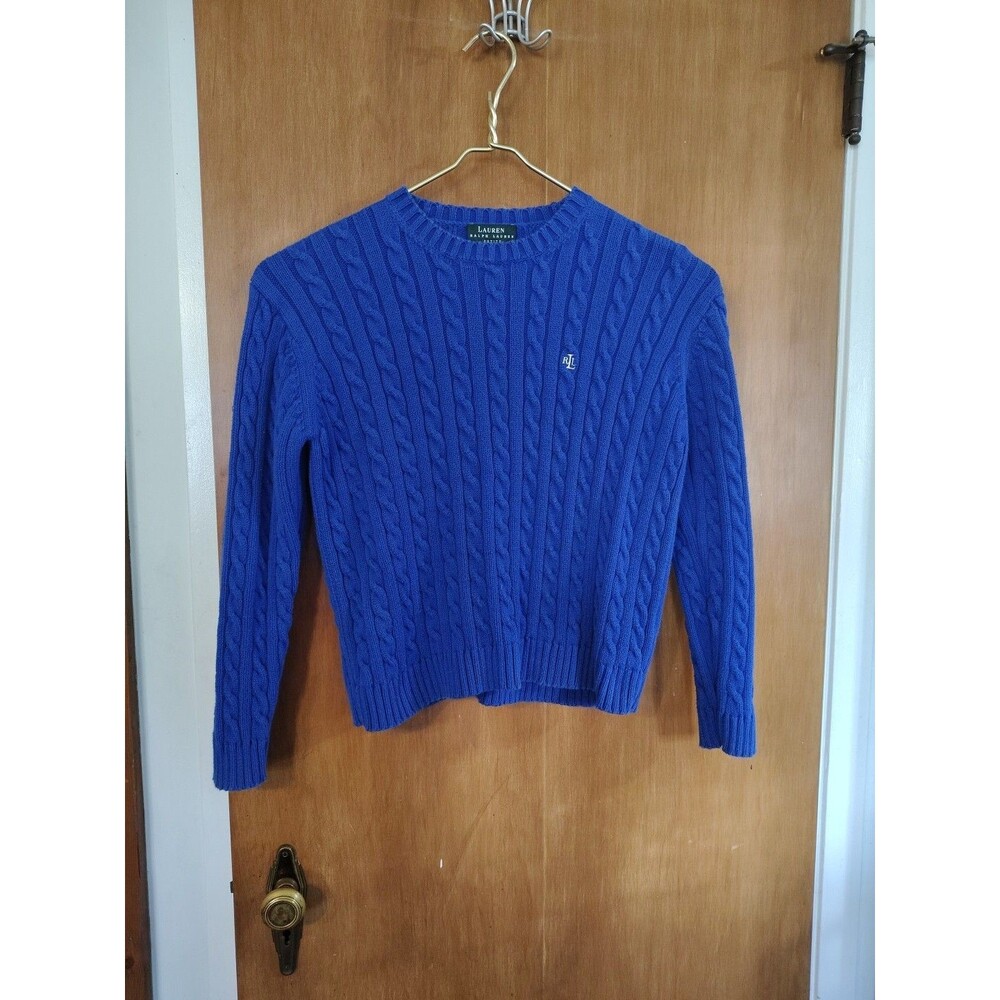 Vintage 90s Cable knit Sweater Ralph lauren Size Petite Medium 100% Cotton